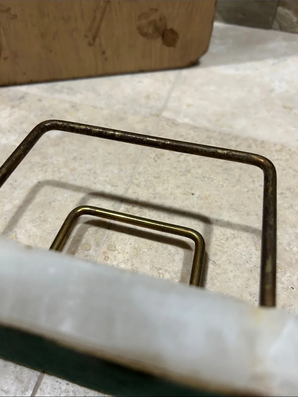 Vintage MCM white marble and brass double-arch letter holder